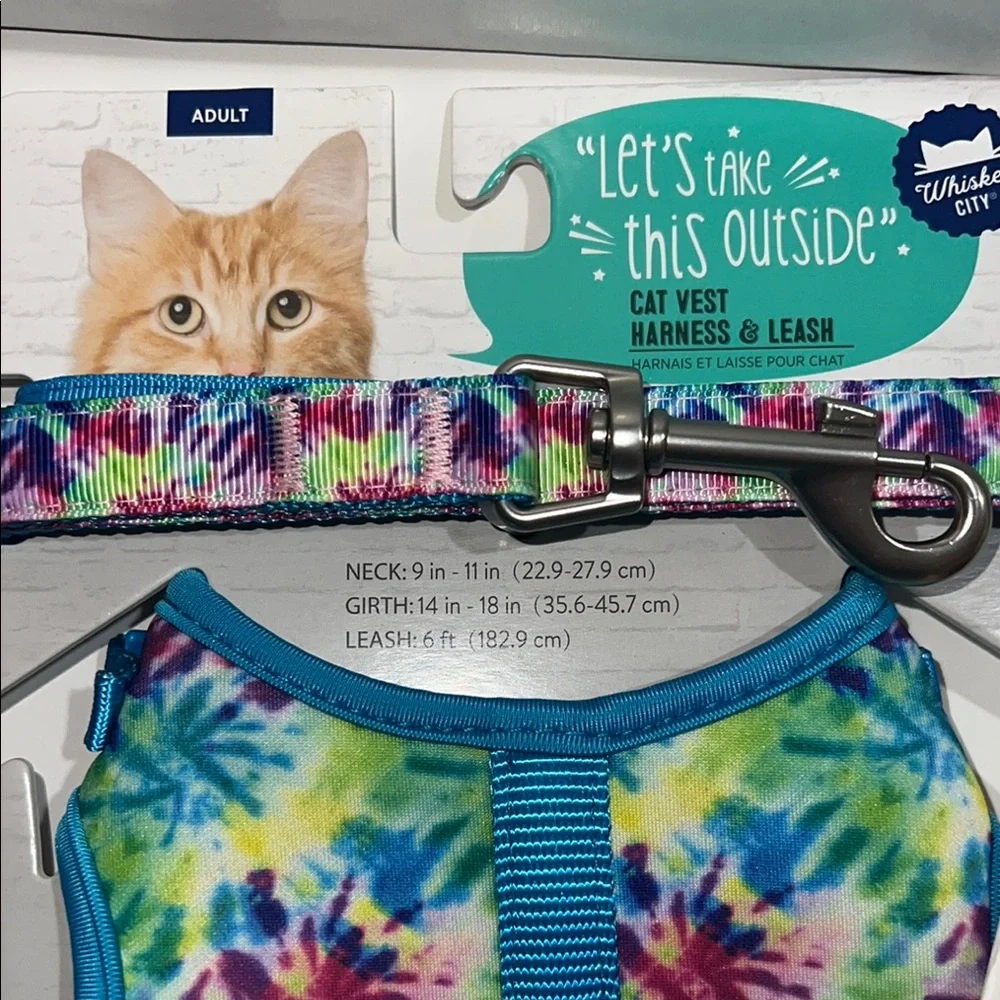 Whisker City- Colorful Tie-Dye Cat Harness and Leash Set Adult